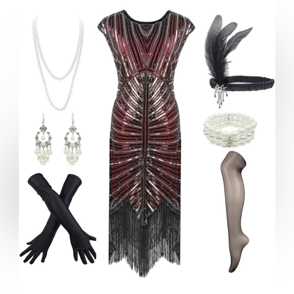 Vintage Flapper Dress with Accessories